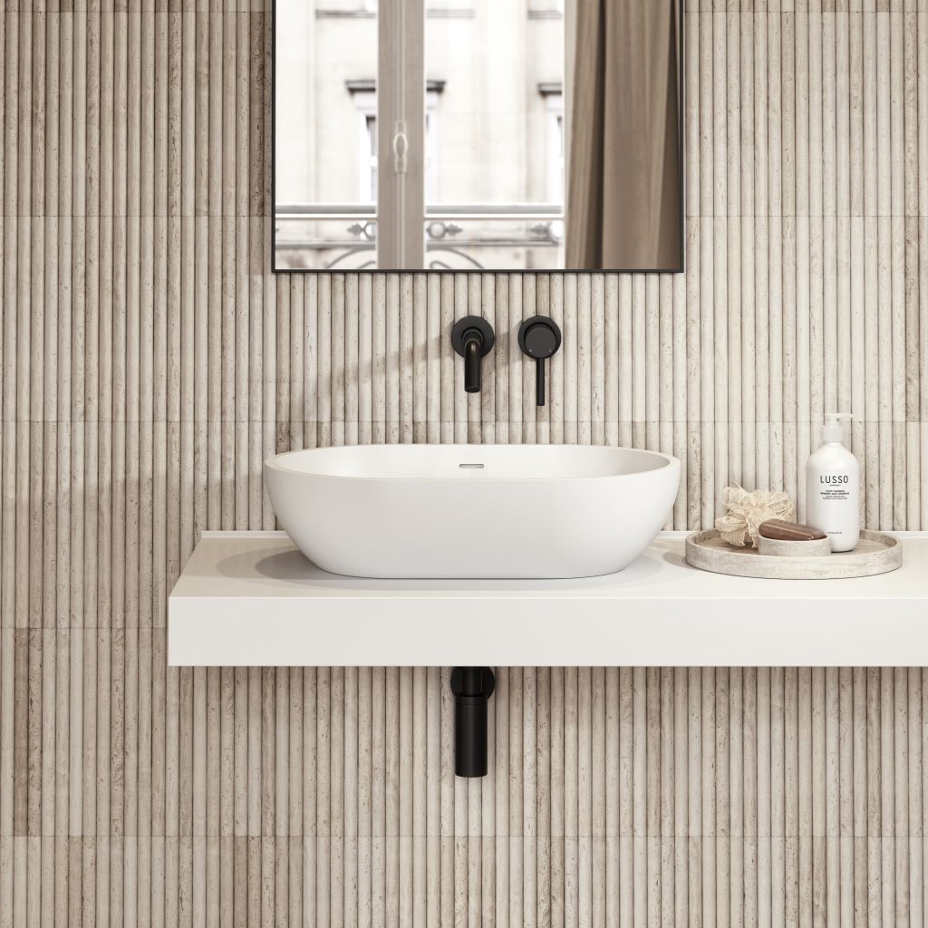 Picasso White Countertop Stone Basin 580mm